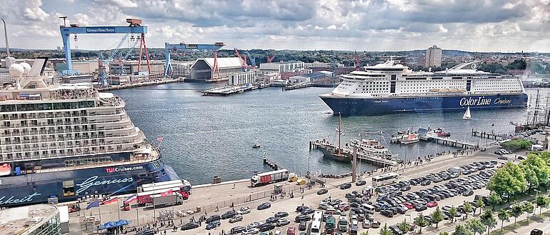 Kiel harbor with two cruise ships