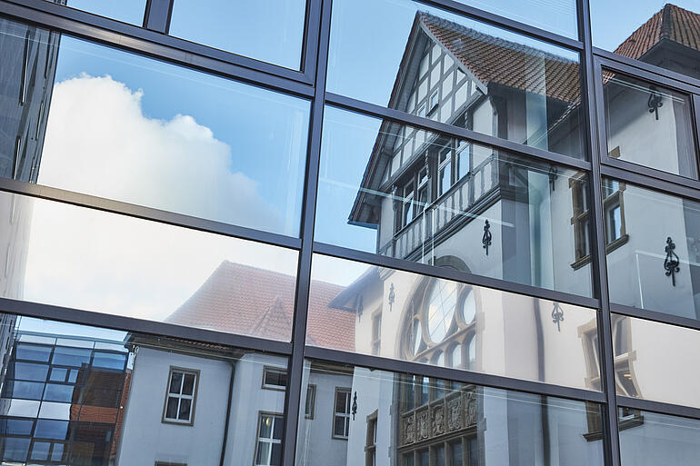 Kiel Institute reflection in a glass facade